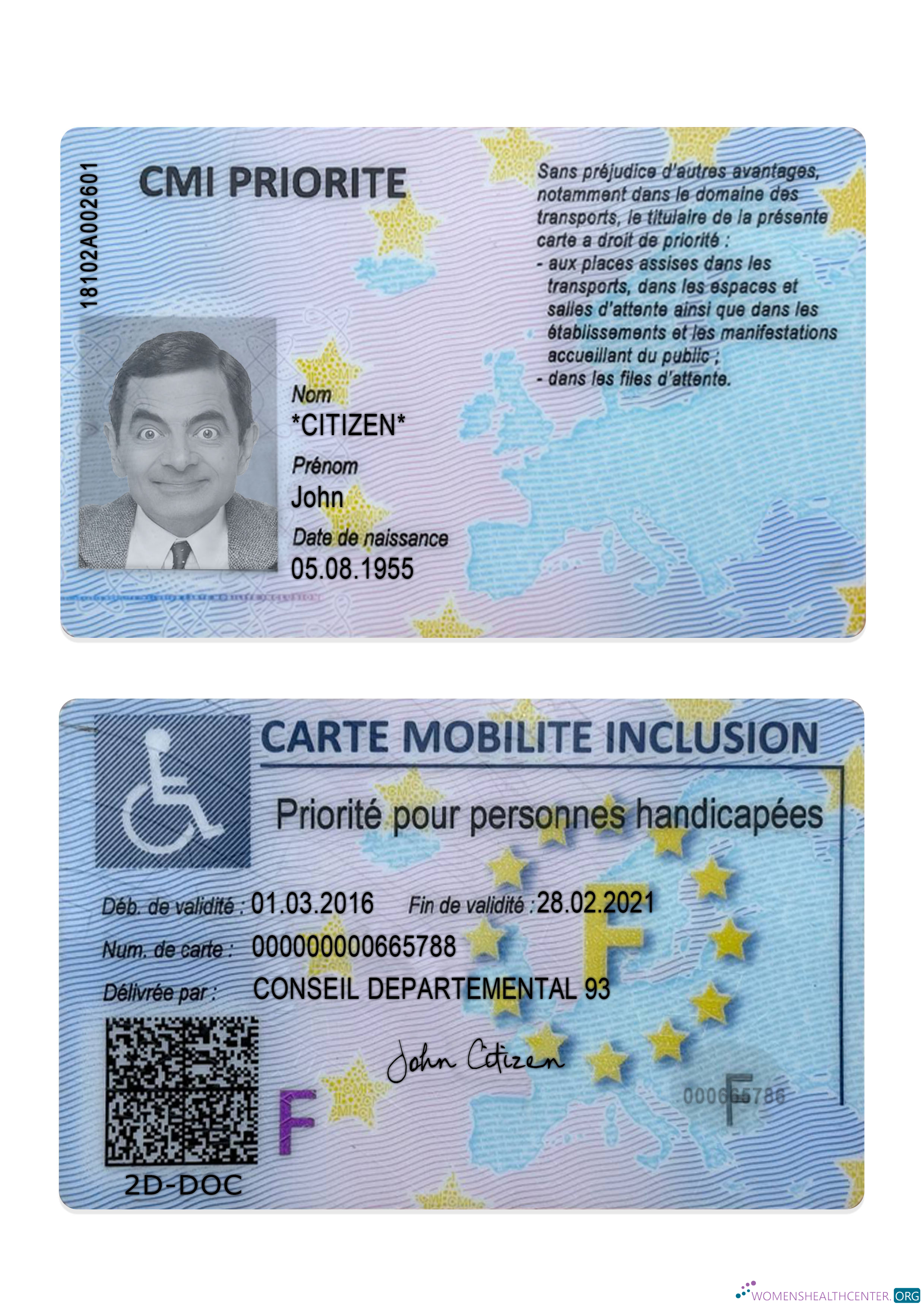 Download France carte mobilite inclusion (CMI) Photoshop template